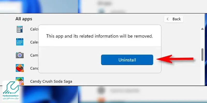 حذف کردن برنامه در ویندوز 11 از طریق منوی Start